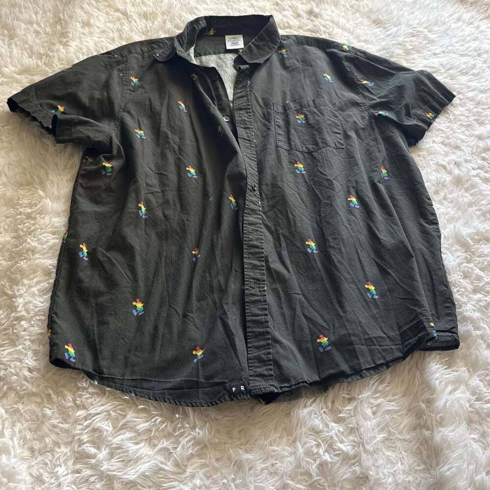 Disney Store Mickey Mouse Pride Rainbow Icon Short Sleeve Button Down Shirt